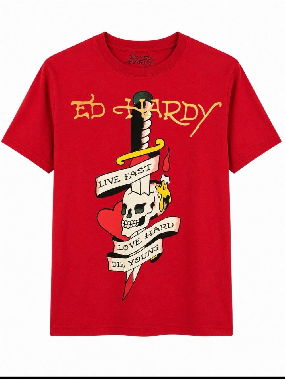 Ed Hardy Red Graphic Tee with Bold Logo - Picture 2 of 7